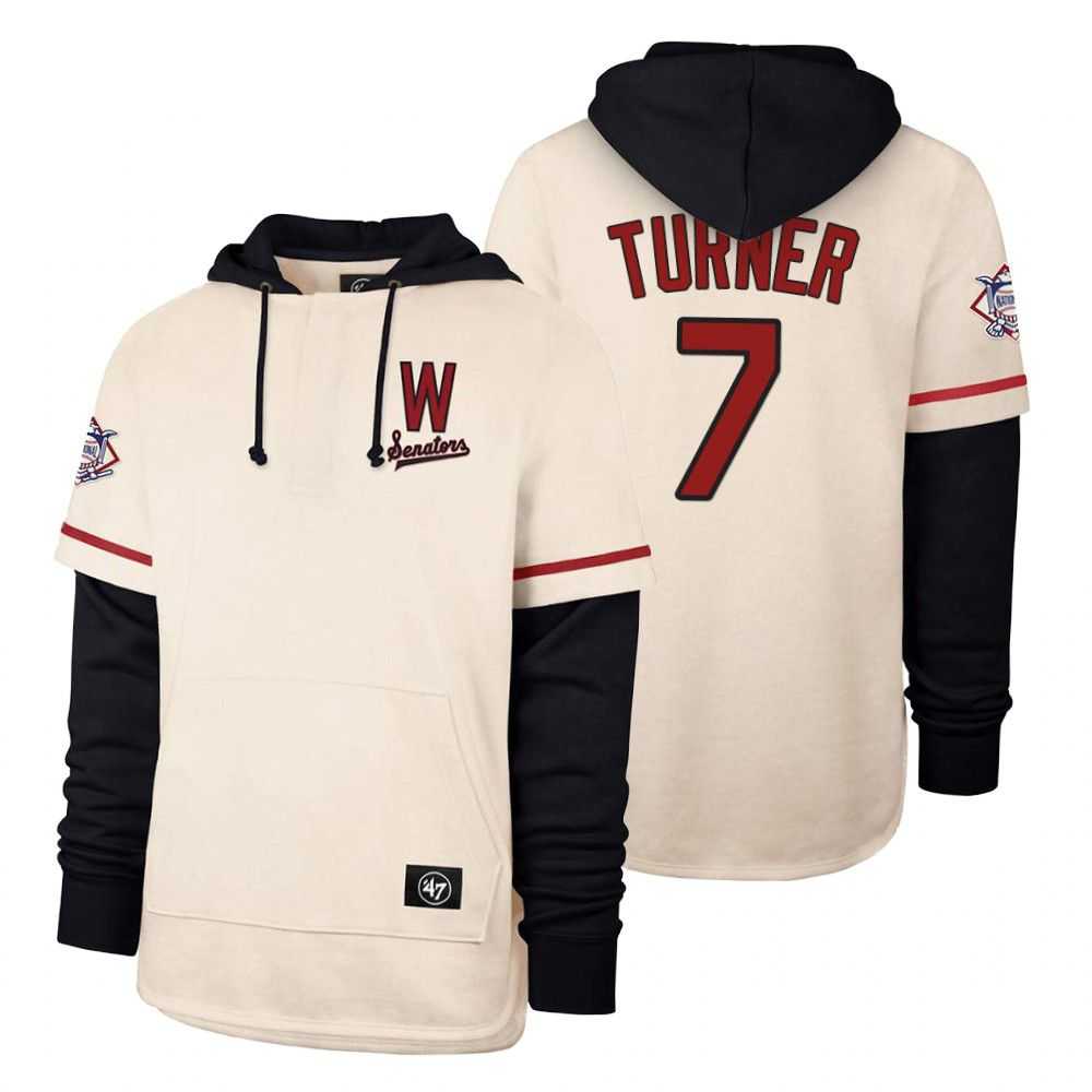 Men Washington Nationals 7 Turner Cream 2021 Pullover Hoodie MLB Jersey